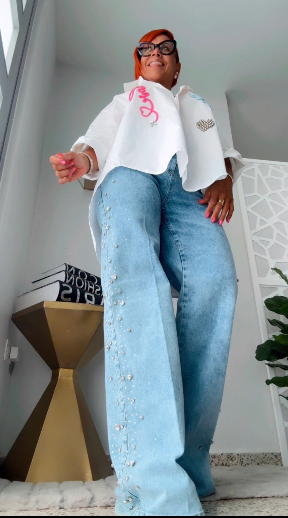 Rhinestone Side Jean