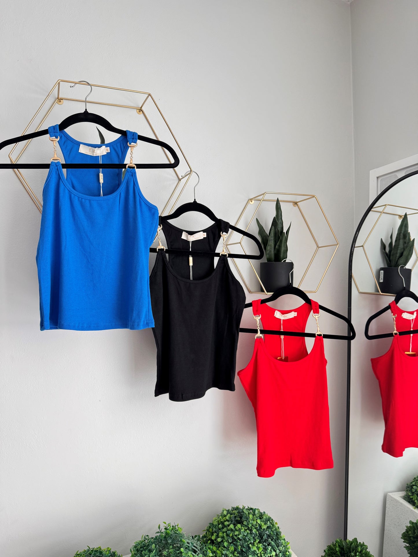 Gold Detail Basic Tank Top (Red, Black & Blue)